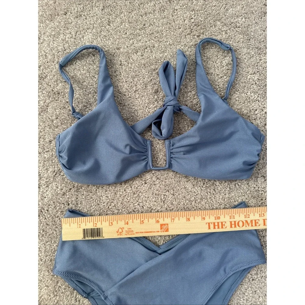 Blue Sheen Bikini H&M High Waisted Cheeky Bottoms Size M Top Size S